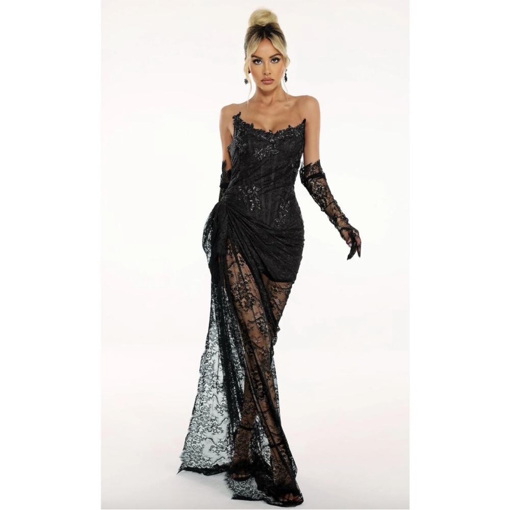 Bella Barnett Thandiwe Black Lace Evening Gown